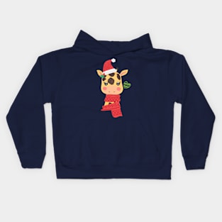 Adorable Giraffe With Christmas Hat And Scarf Kids Hoodie